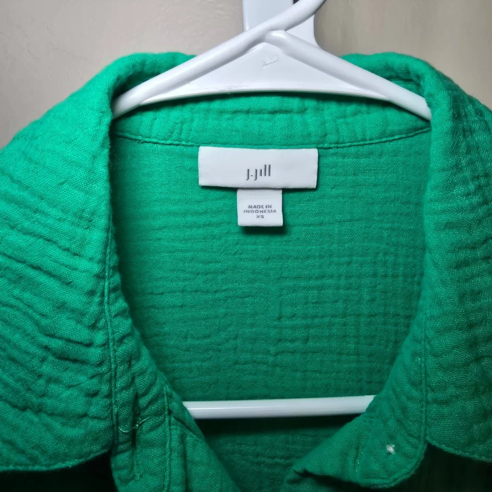 J Jill Emerald Green Gauze Cotton‎ Button Down Shirt Top Women's XS - Picture 3 of 4